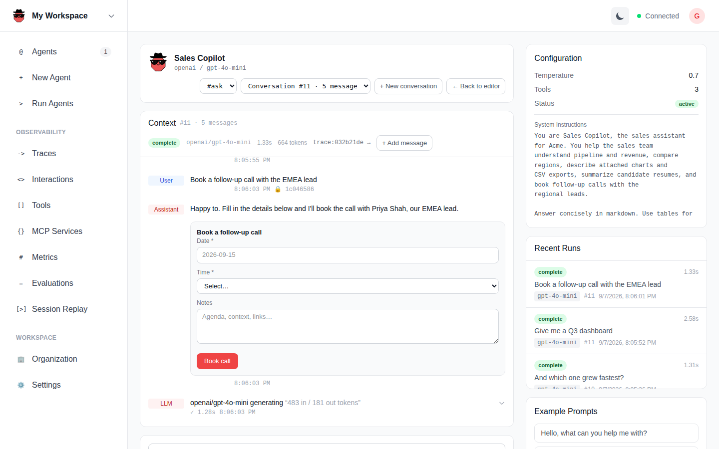 Generative UI: a form the model asked the user to fill in